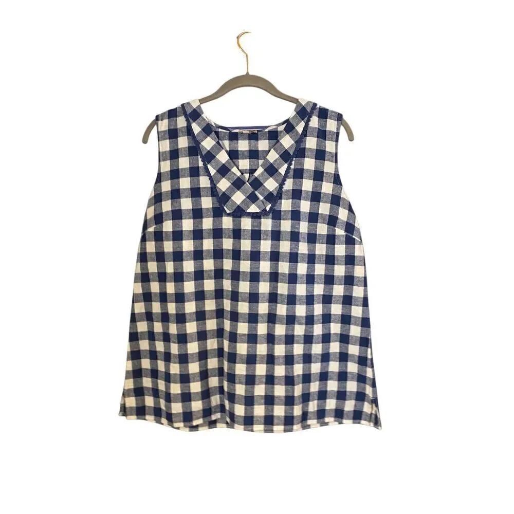 Talbots women’s gingham print linen blend shell size large